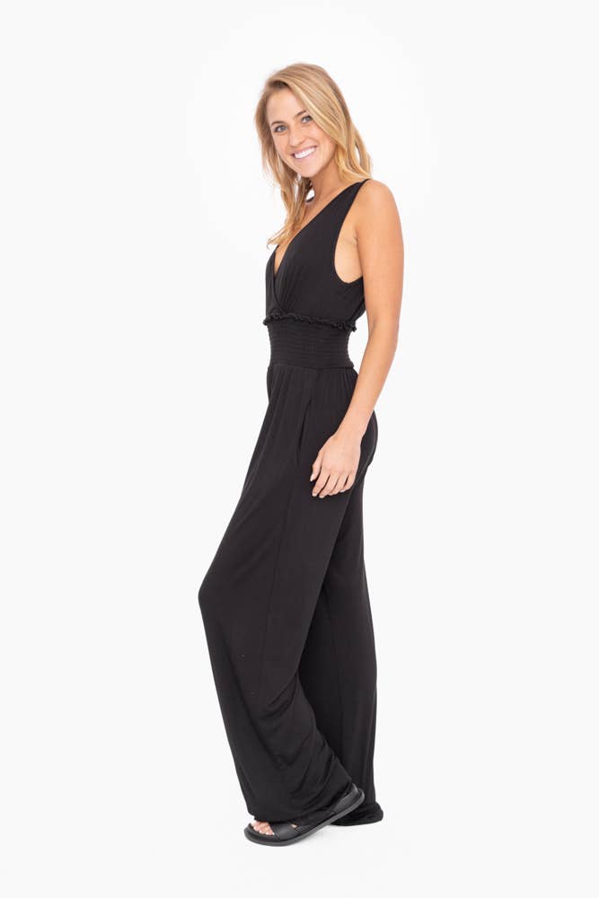 Wide Leg Smocked Waist Jumpsuit