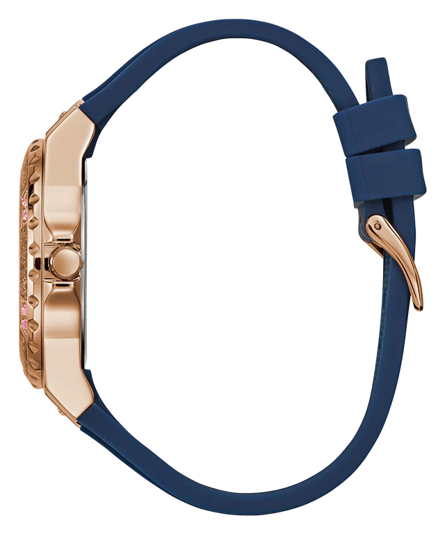 GUESS Ladies Blue Rose Gold Tone Multi-function Watch