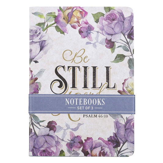 Be Still and Know Purple Floral Medium Notebook Set - Psalm