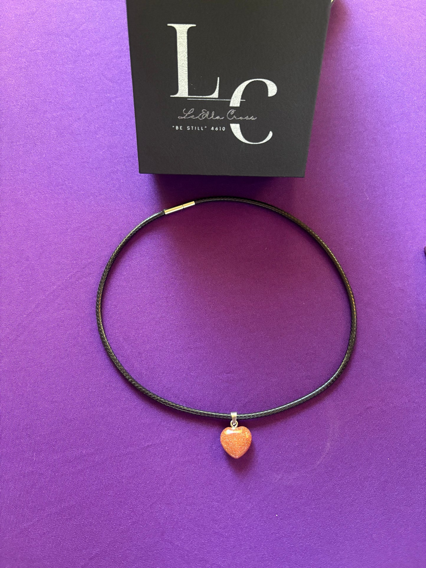 Black Cable Cord Necklace with brown Heart Charm