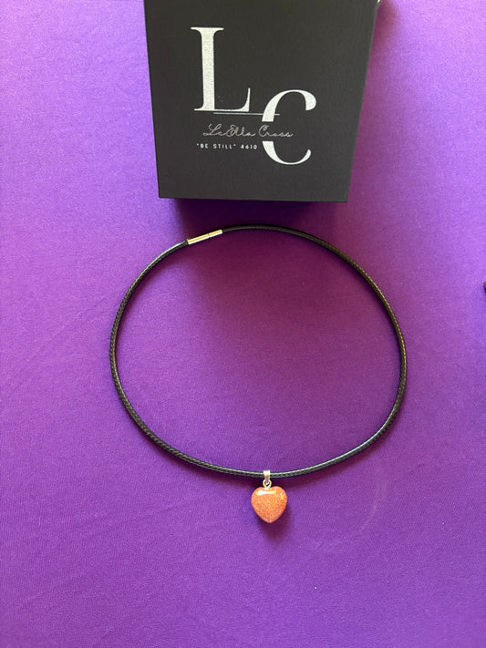 Black Cable Cord Necklace with brown Heart Charm