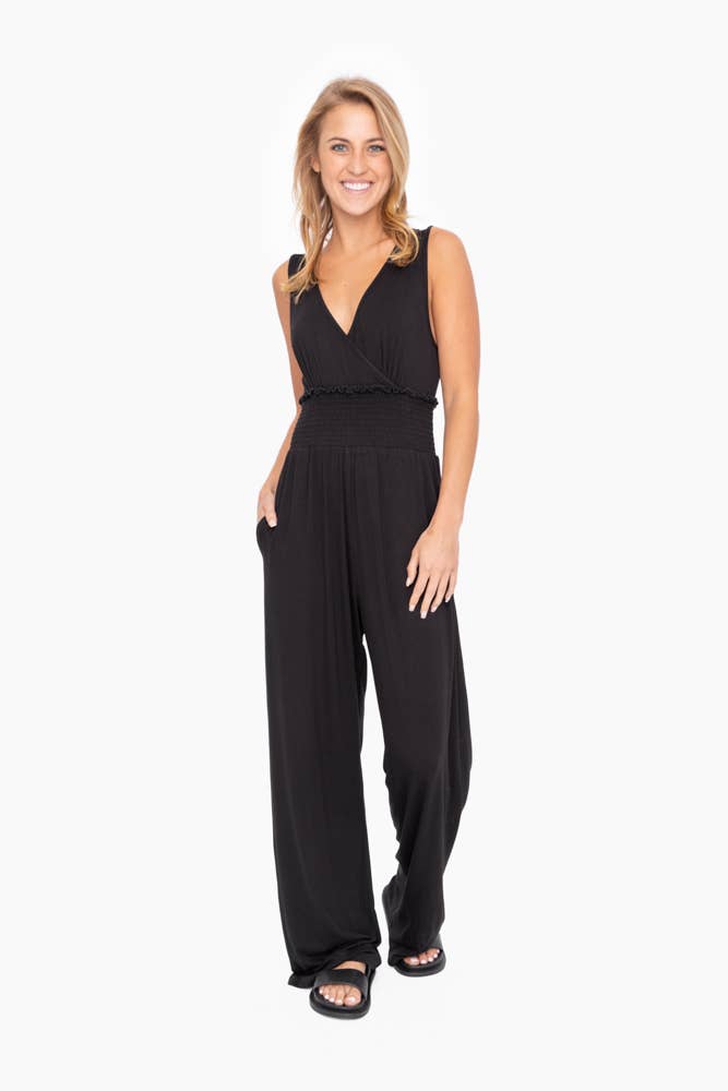 Wide Leg Smocked Waist Jumpsuit