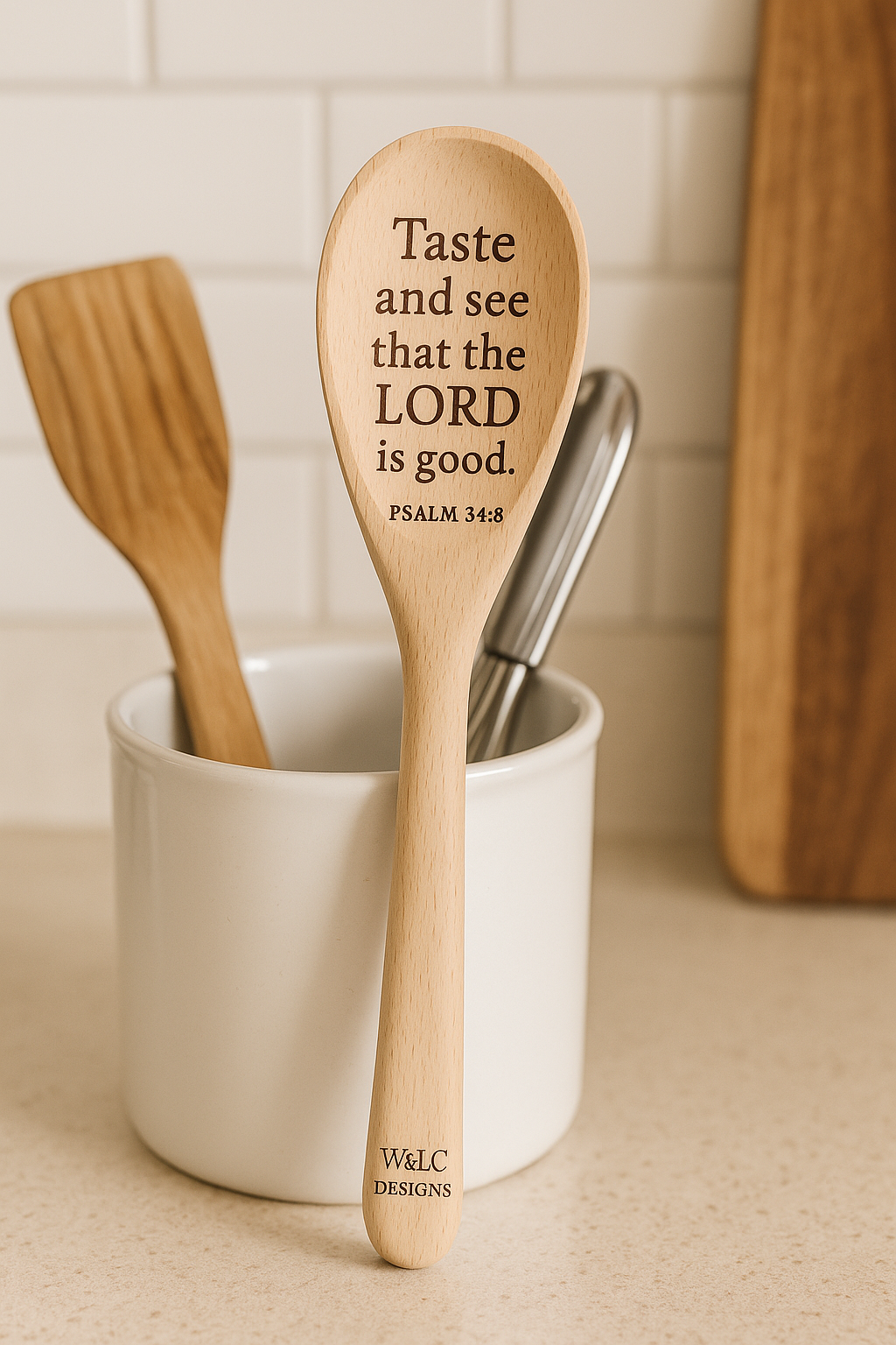 Engraved Scripture Wooden Spoon – Psalm 34:8 | W&LC Word & Wood Collection