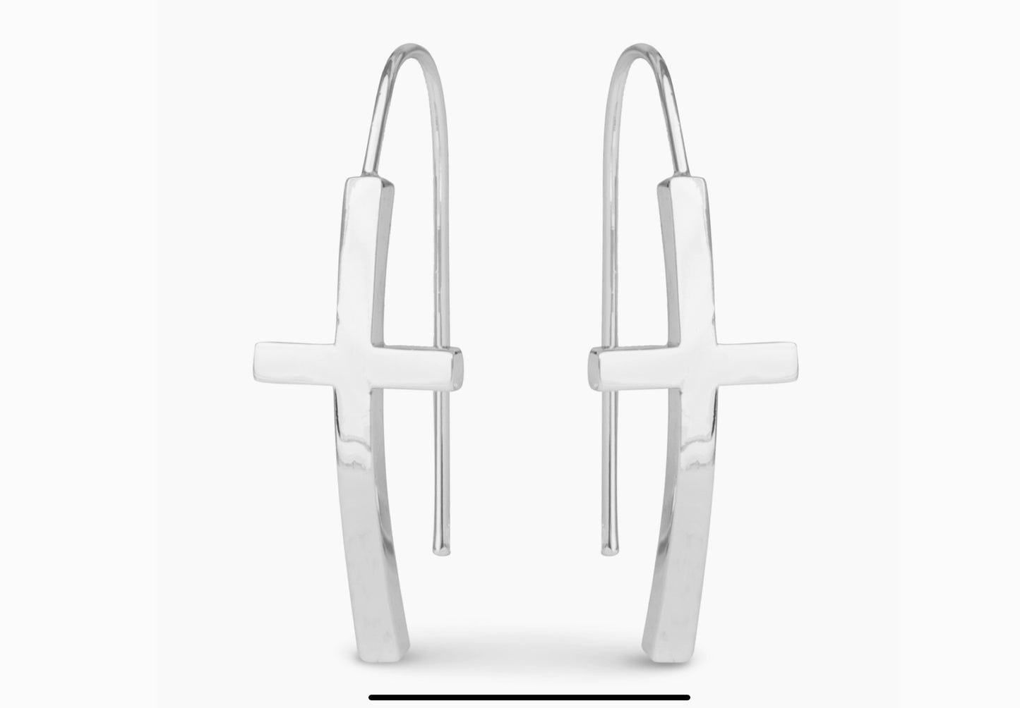 Polished Silver -Rhodium Cross Drop Wire Hook Earring