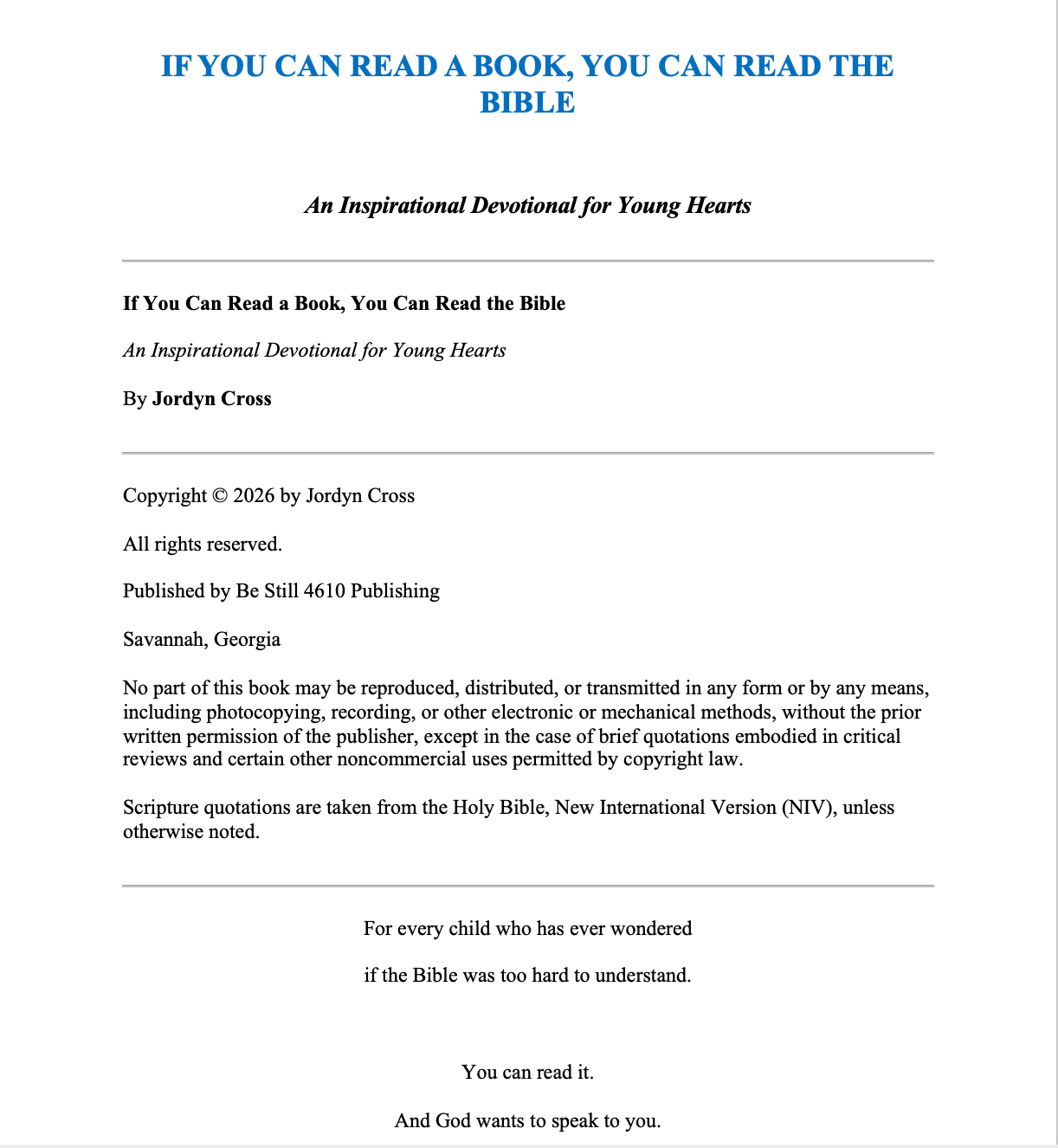 Devotional Book: If You Can Read a Book, You Can Read the Bible